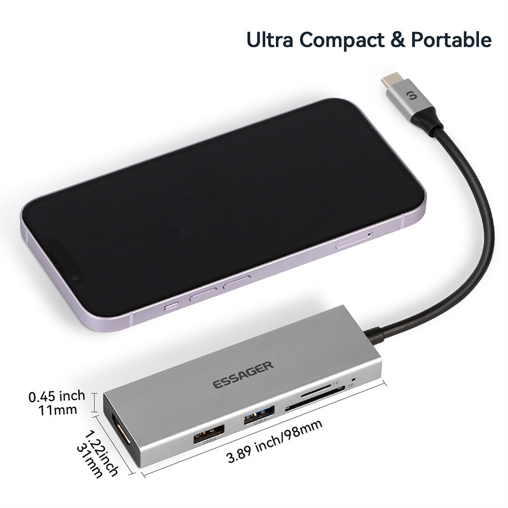 Essager 5-in-1 Aluminum Alloy USB-C Hub HDMI + USB3.0 + USB2.0 + TF / SD Slot Splitter Adapter