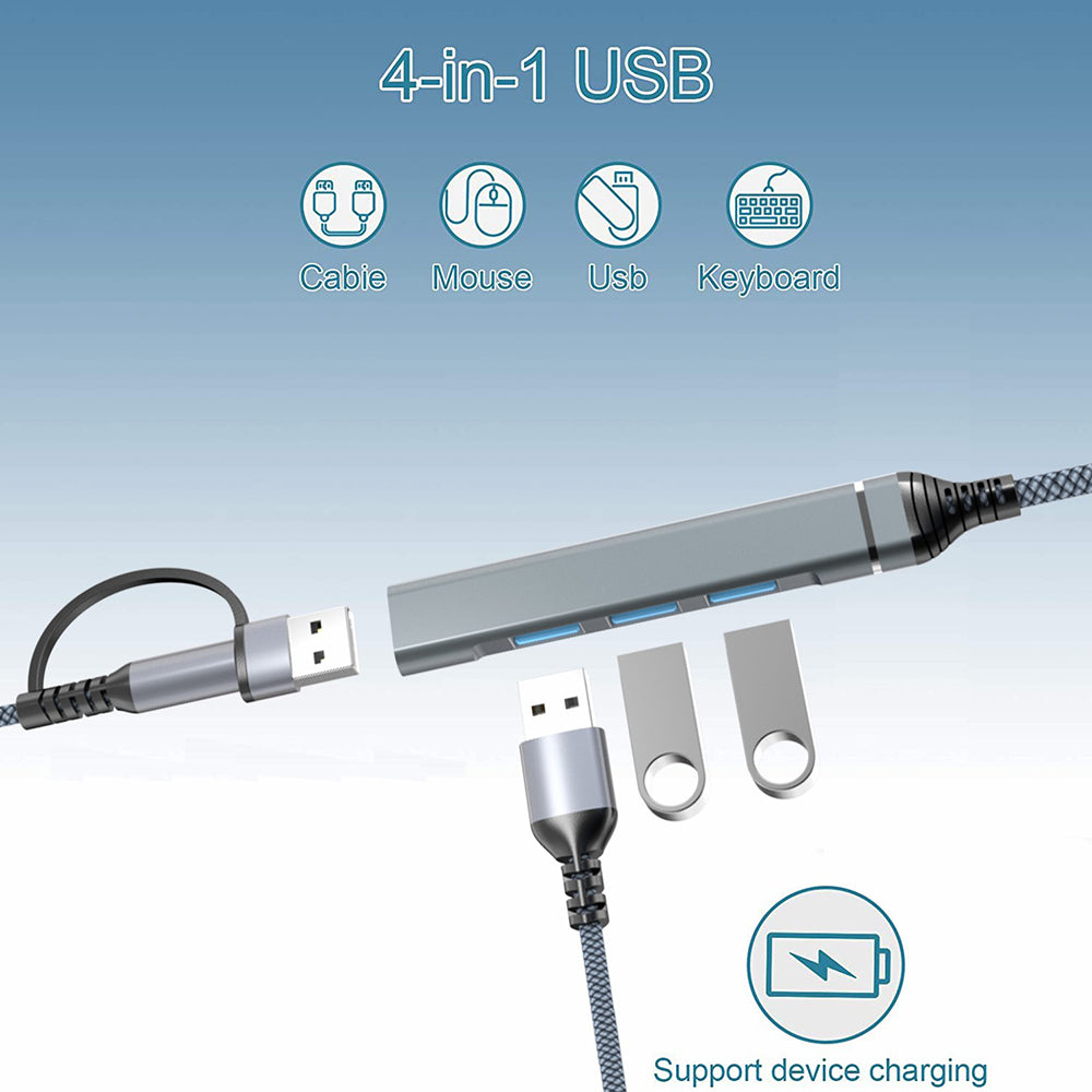 4-in-1 USB to USB2.0x3 + USB3.0 USB Hub Aluminum Alloy Laptop Computer Adapter