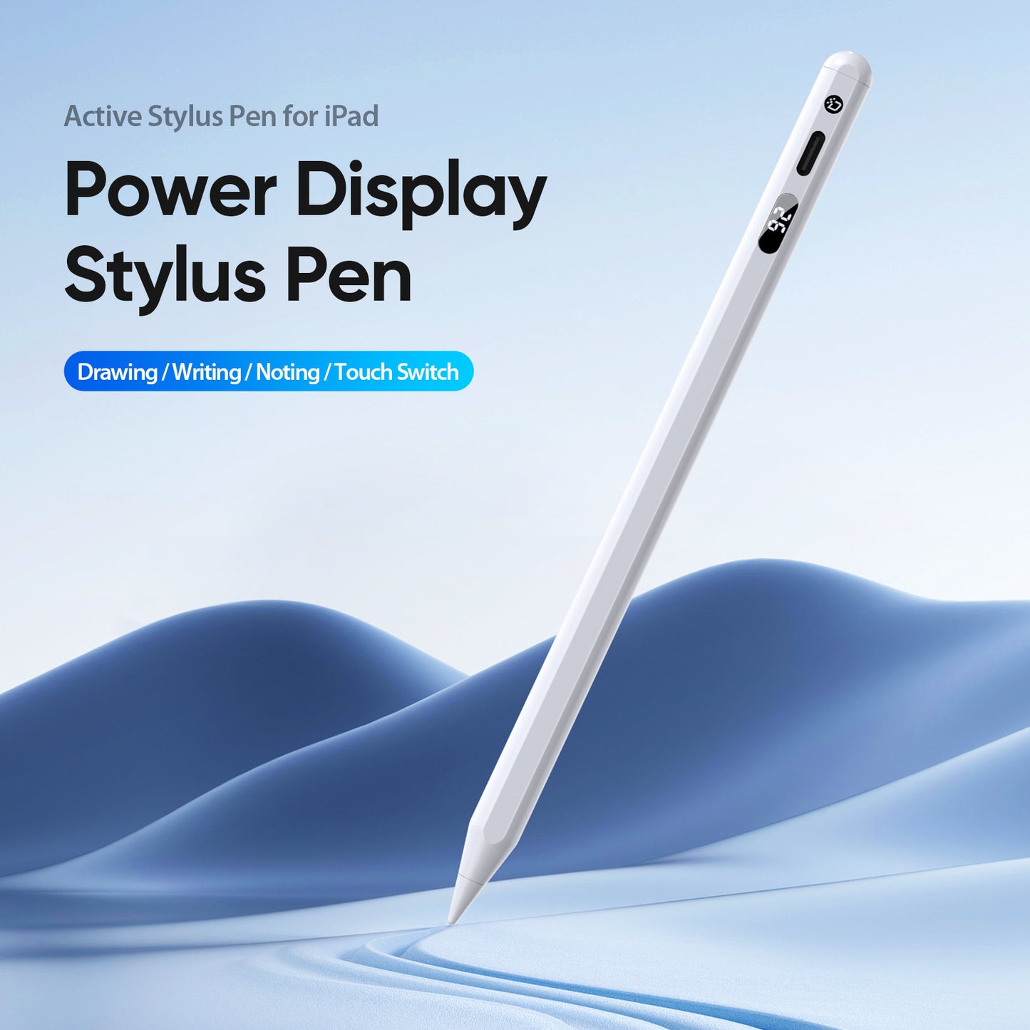 Uniqkart Stylus Pen for iPad Tablets Pen Capacitive Screen Writing Stylus Pencil with Power Display - White
