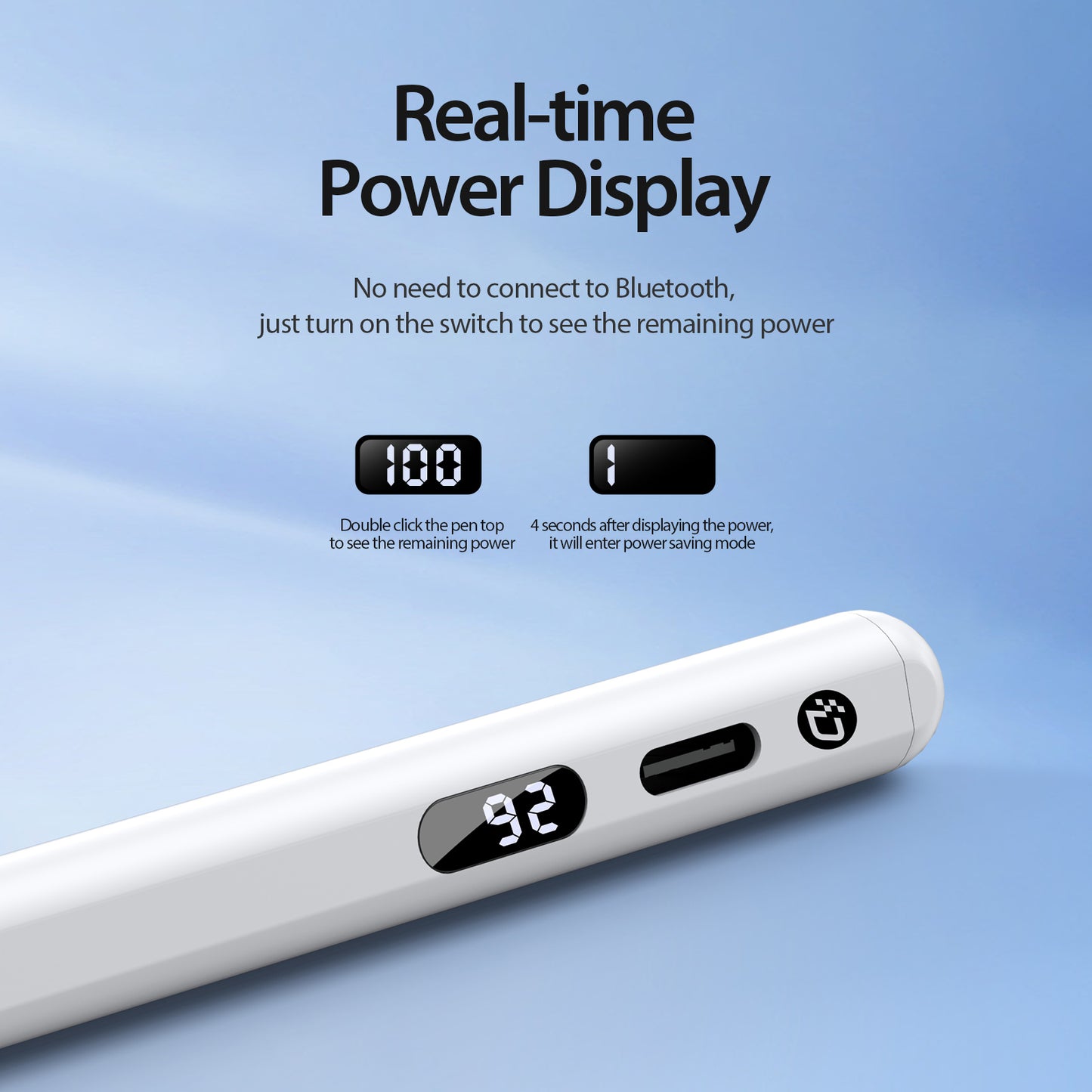 Uniqkart Stylus Pen for iPad Tablets Pen Capacitive Screen Writing Stylus Pencil with Power Display - White
