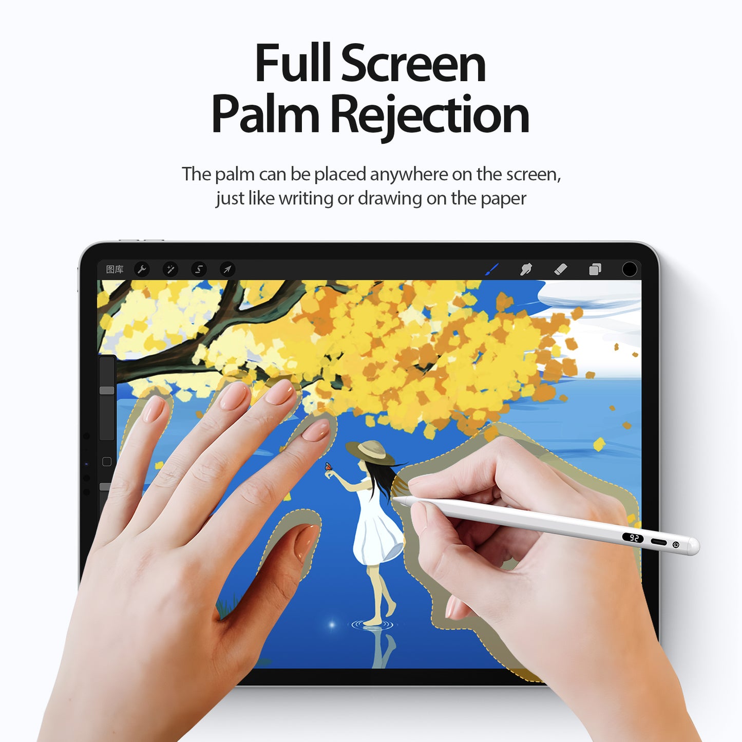Uniqkart Stylus Pen for iPad Tablets Pen Capacitive Screen Writing Stylus Pencil with Power Display - White