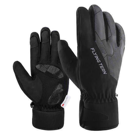 Flyingtern 1 Pair Autumn Winter Waterproof Windproof Cycling Gloves Outdoor Touch Screen Full Finger Warm Gloves - Black / Grey M