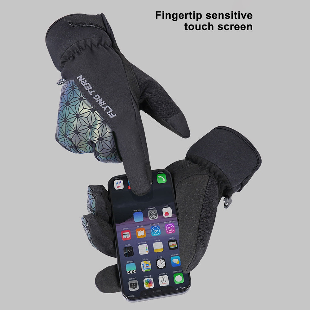 Flyingtern 1 Pair Autumn Winter Waterproof Windproof Cycling Gloves Outdoor Touch Screen Full Finger Warm Gloves - Black / Grey XL