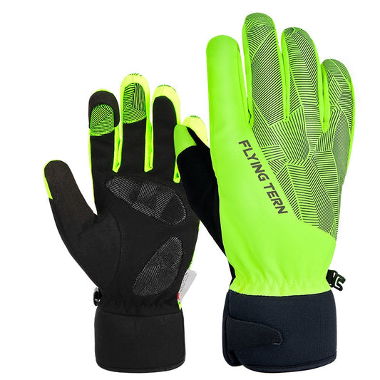 Flyingtern 1 Pair Autumn Winter Waterproof Windproof Cycling Gloves Outdoor Touch Screen Full Finger Warm Gloves - Fluorescent Green XL