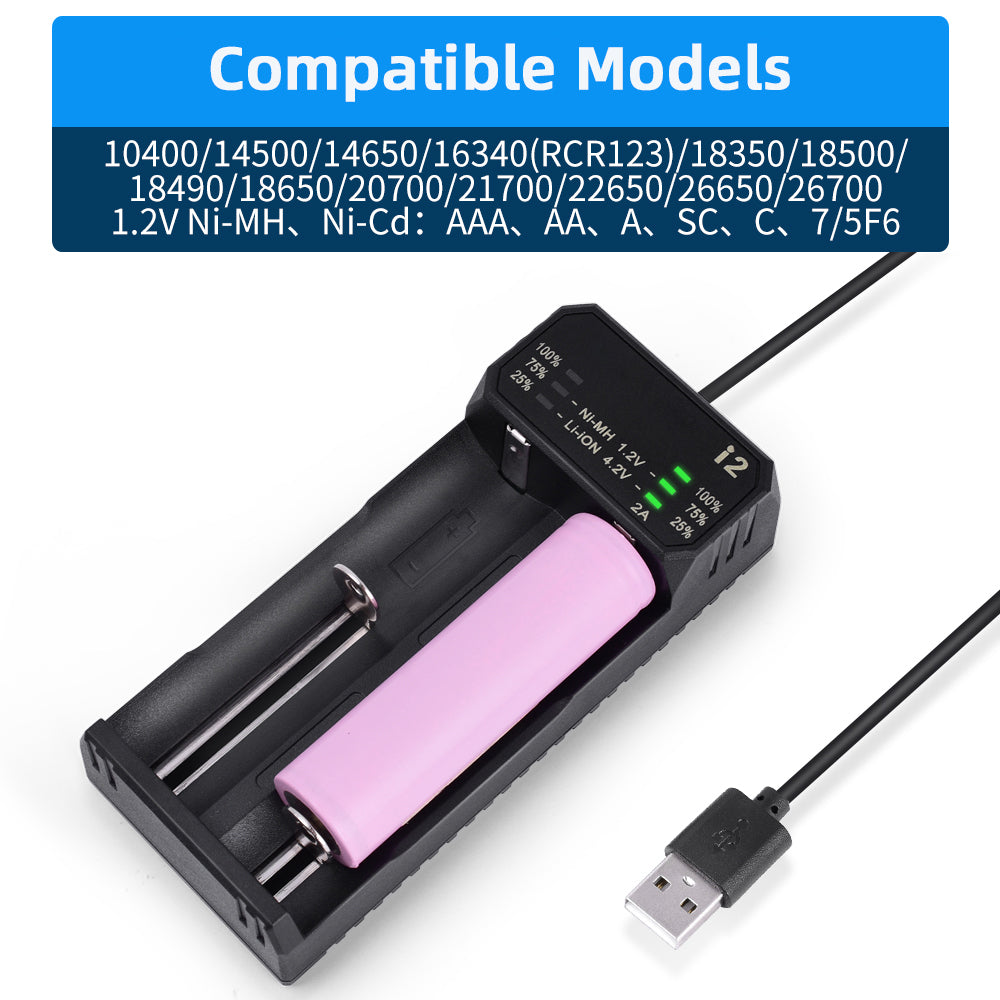 ESSAGER ECDQ-I201 2 Slot Rechargeable Battery Charger with LED Indicator for Lithium/Ni-MH Battery