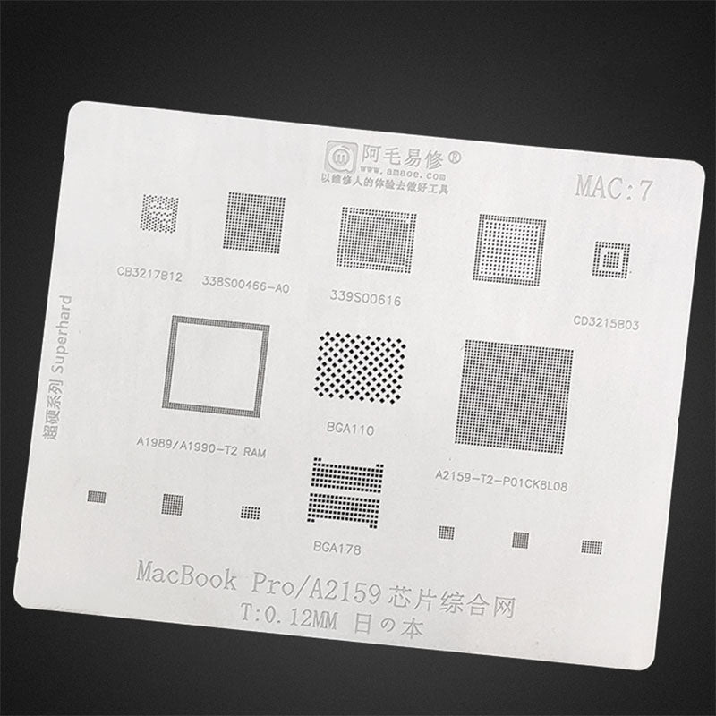 Amaoe for MAC:7 BGA Reballing Solder Stencil for MacBook Pro A2159 Chip Comprehensive Tin Planting Soldering Net