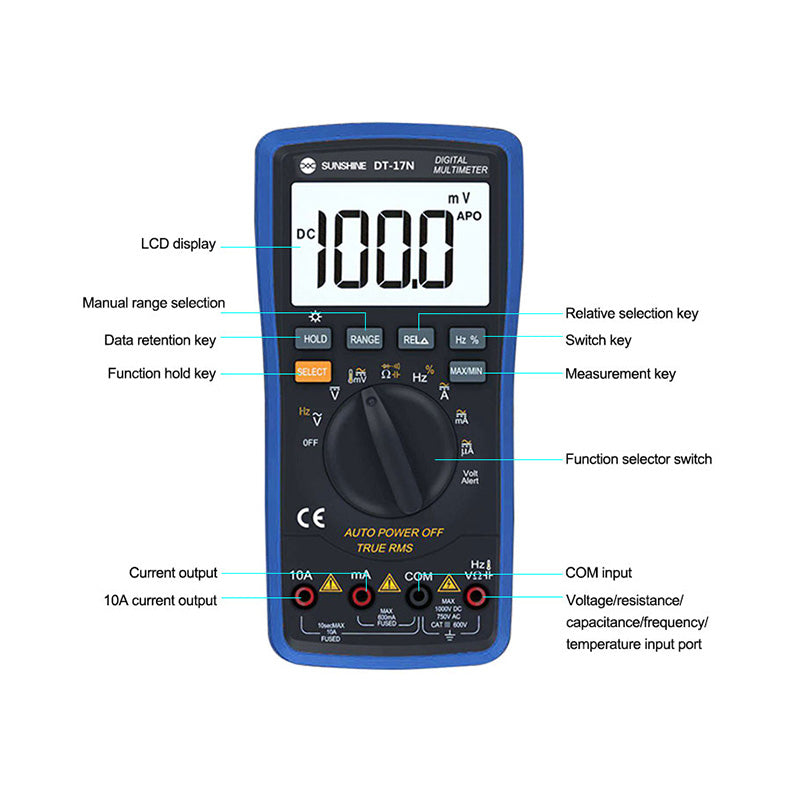 Uniqkart DT-17N Auto Range High Precision Automatic Digital Multimeter LCD Display Instrument Tester for Repair Tools