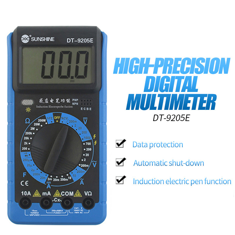 Uniqkart DT-9205E High Precision Digital Multimeter Overload Protection LCD Display Instrument Tester for Repair Tools