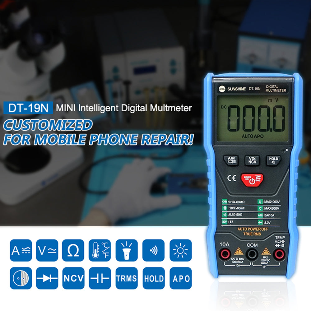 Uniqkart DT-19N Mini Multimeter Fireproof ABS Pocket Size Instrument Tester with LCD Display for Repair Tools