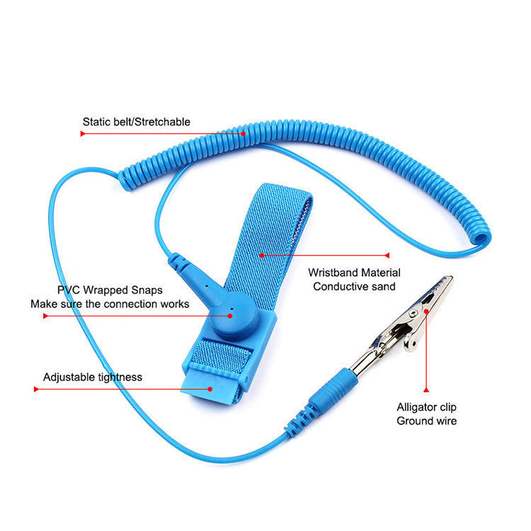 Uniqkart 1.6m Wired Adjustable Anti-Static Bracelet Stretchable Wrist Band with Ground Wire for Electronics Repair