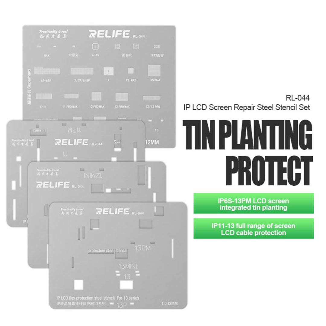 Relife RL-044 4Pcs/Set LCD Screen Planting Tin Network Mesh + Steel Cable Protecting Mesh for iPhone 6S - 13 Pro Max