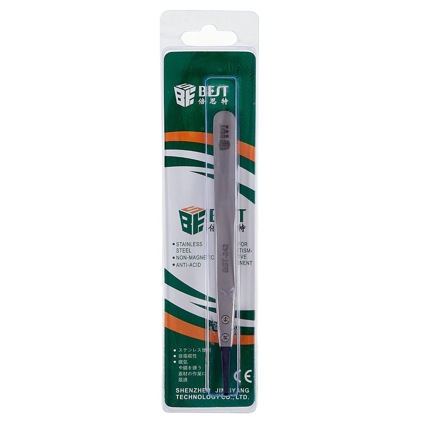 Uniqkart BST-242 Stainless Steel Handle Anti-Static PPS Tweezers Mobile Phone Tablet Repairing Tool