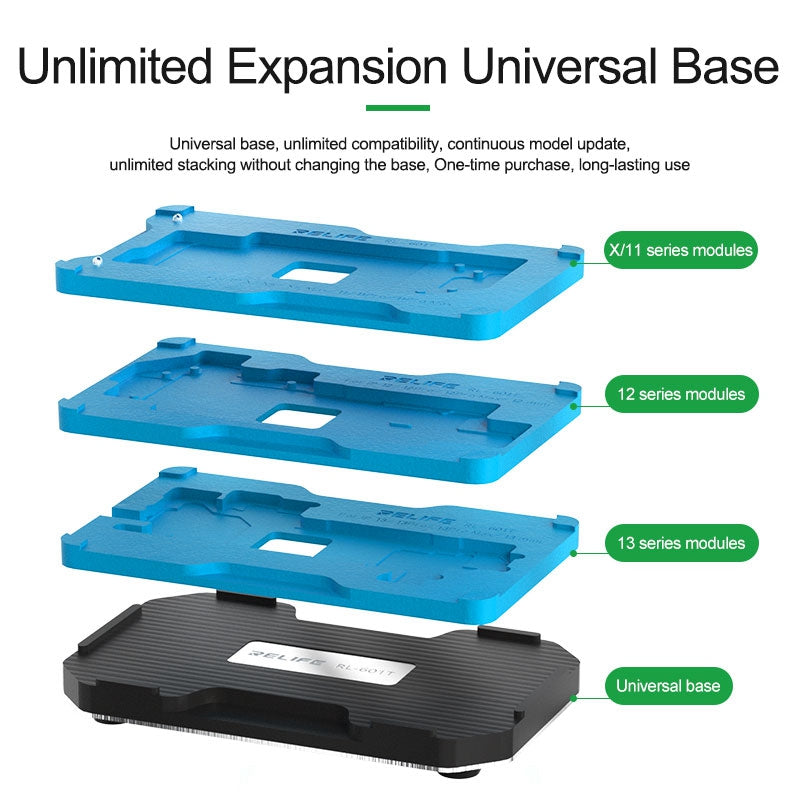 Relife RL-601T 14-in-1 Mid-Layer Tin Planting Platform Fixture Set for iPhone X-13 Pro Max Multifunctional Phone Repair Tools