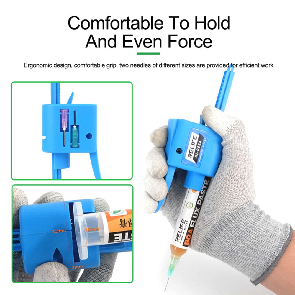 Relife RL-062A Manual Glue Gun with 2 Different Needle Booster Handheld Glue Guns for 10CC Syringe Oil, Solder Paste