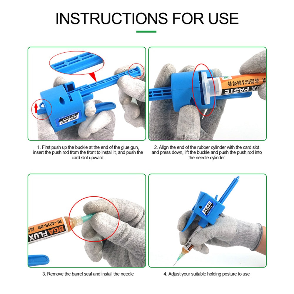 Relife RL-062A Manual Glue Gun with 2 Different Needle Booster Handheld Glue Guns for 10CC Syringe Oil, Solder Paste