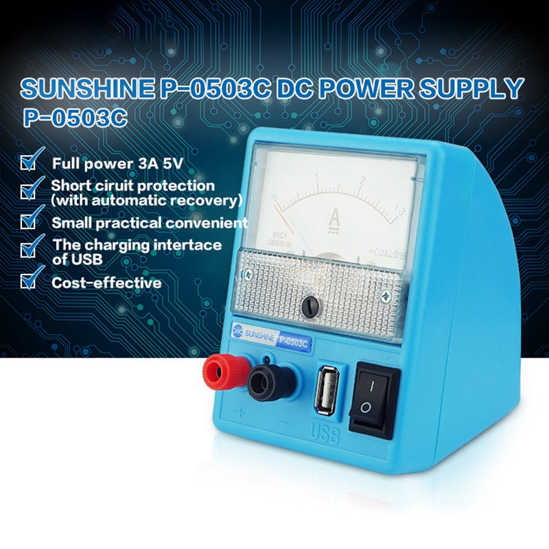 Sunshine P-0503C 3A 5V Mini DC Power Supply Phone Repair Regulated Power Supply Ammeter with Short Circuit Protection - EU Plug