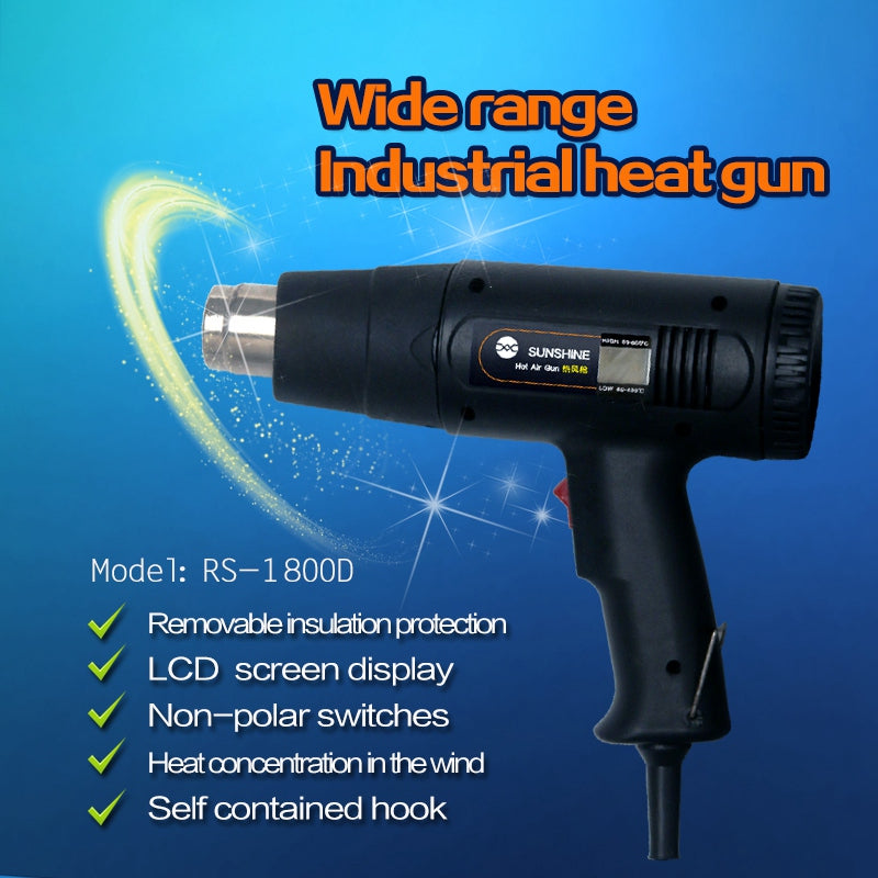 Uniqkart RS-1800D LCD Display Two Wind Speeds Adjustable Hot Air Welding Gun for Phone Components and Parts Soldering