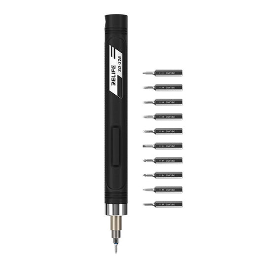 RELIFE SD-22E Precision Electric Screwdriver Rechargeable Phone Repair Power Hand Tool with 10 Bits - Black