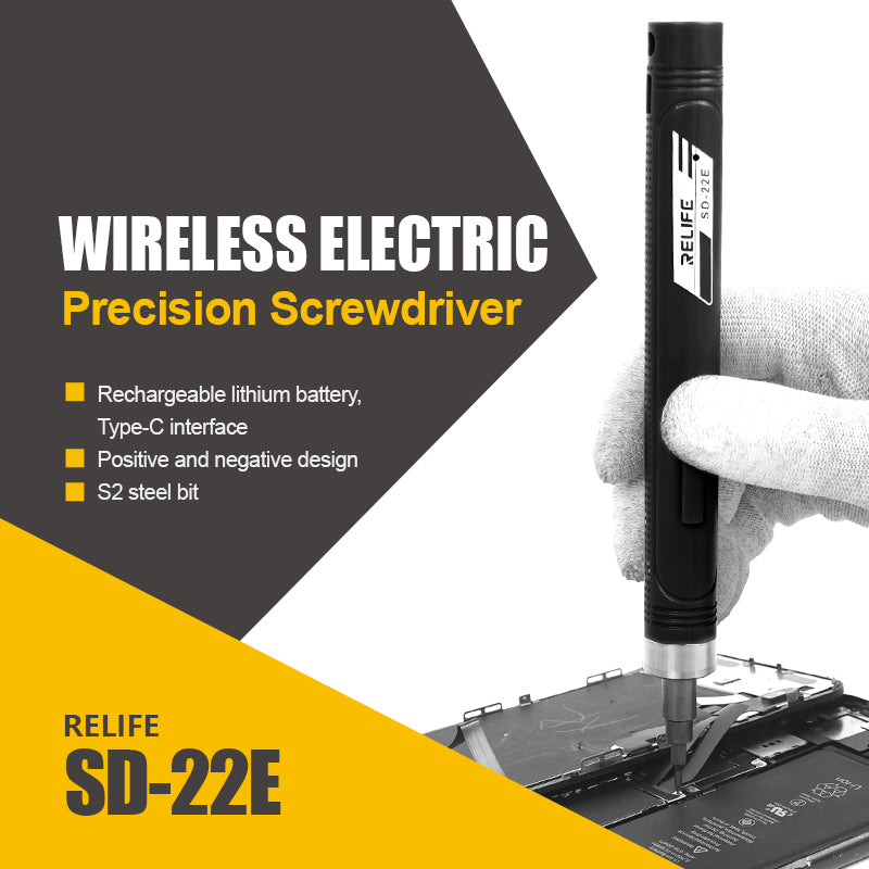 RELIFE SD-22E Precision Electric Screwdriver Rechargeable Phone Repair Power Hand Tool with 10 Bits - Black