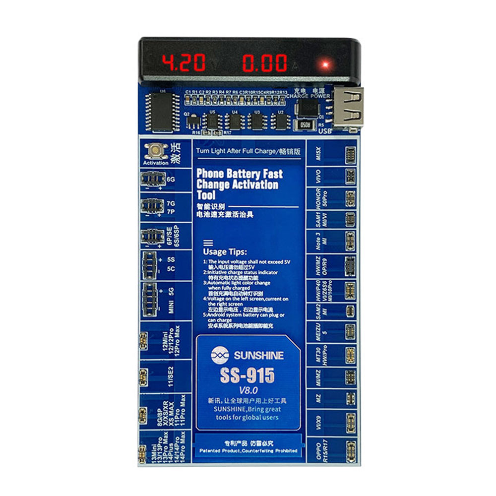 Uniqkart SS-915 V8.0 Battery Quick Charging Activation Board Universal Phone Repair Battery Activation Plate Test Fixture for Apple / Android