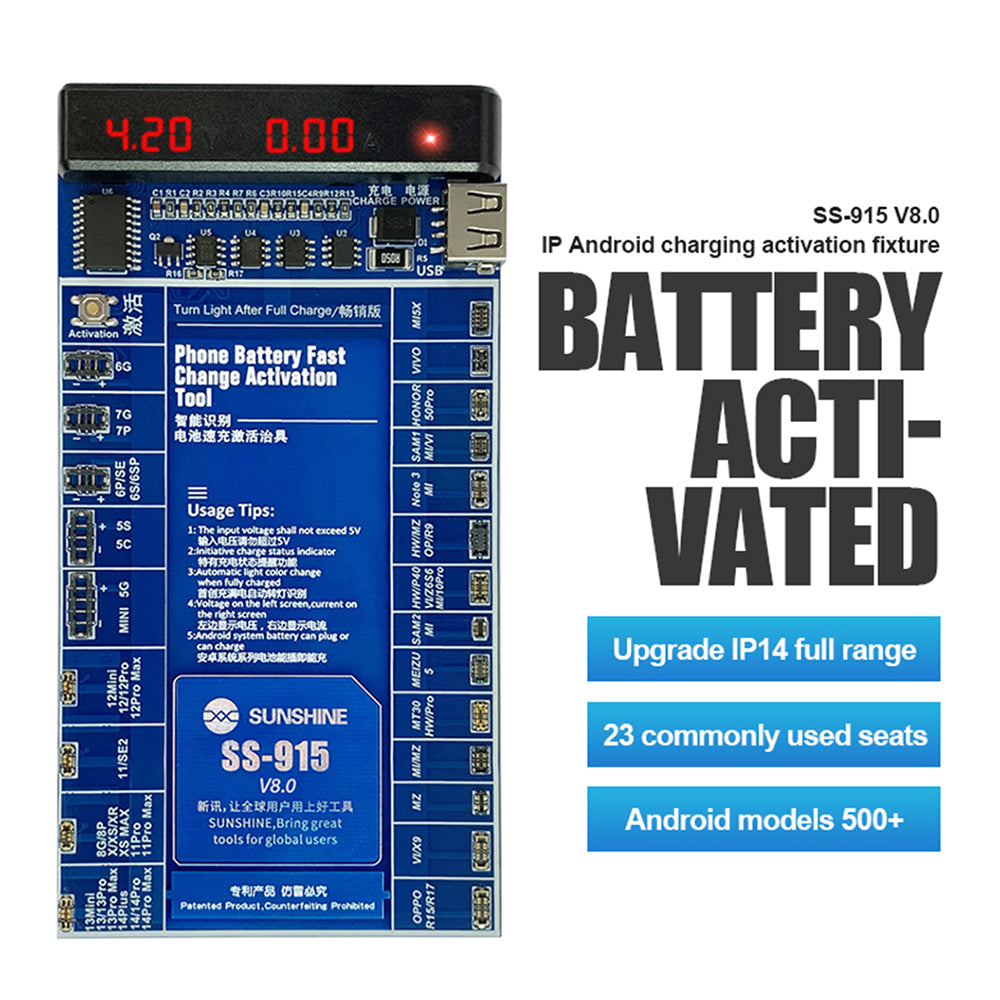 Uniqkart SS-915 V8.0 Battery Quick Charging Activation Board Universal Phone Repair Battery Activation Plate Test Fixture for Apple / Android