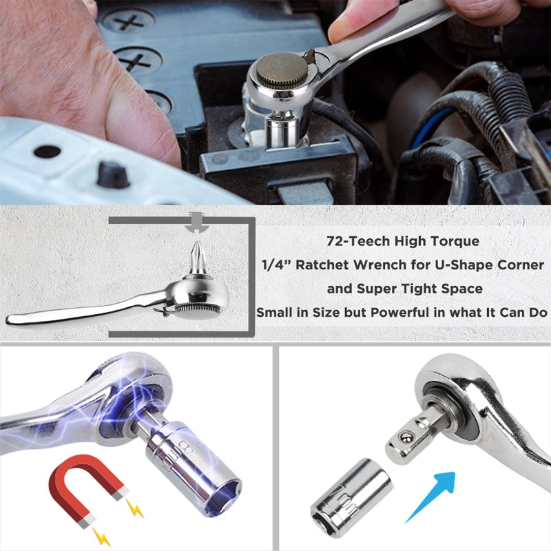 28Pcs Mini Mechanic Tool Kits Portable Ratchet Wrench Set with 72 Teeth Reversible Ratchet (Metric)