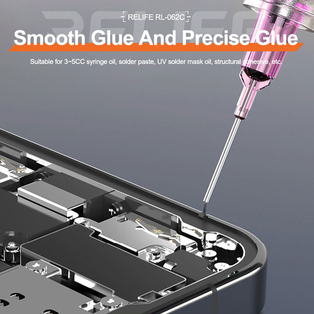 RELIFE RL-062C Manual Glue Gun with Needle Booster Handheld Glue Guns for 3-5CC Syringe Oil, Solder Paste