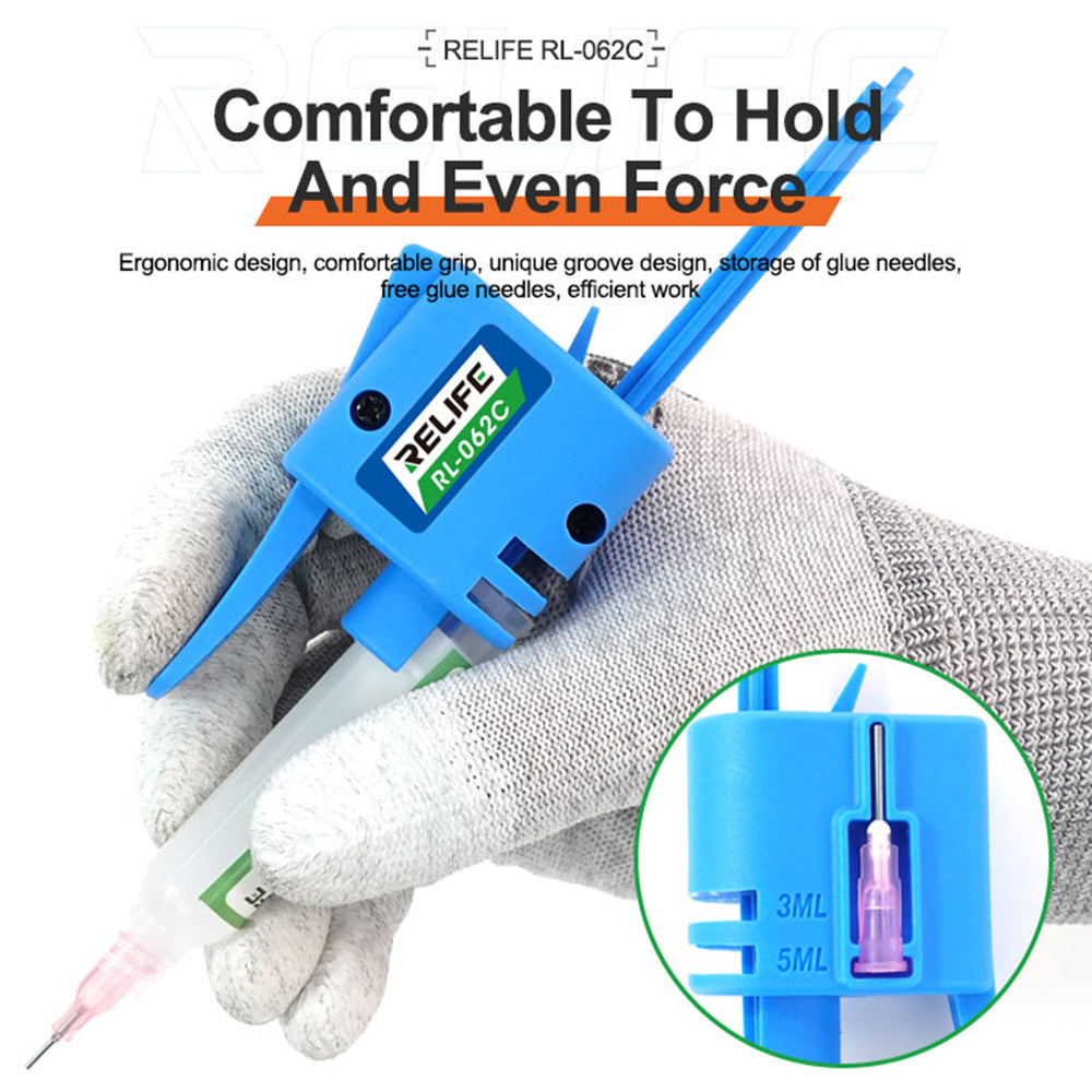 RELIFE RL-062C Manual Glue Gun with Needle Booster Handheld Glue Guns for 3-5CC Syringe Oil, Solder Paste