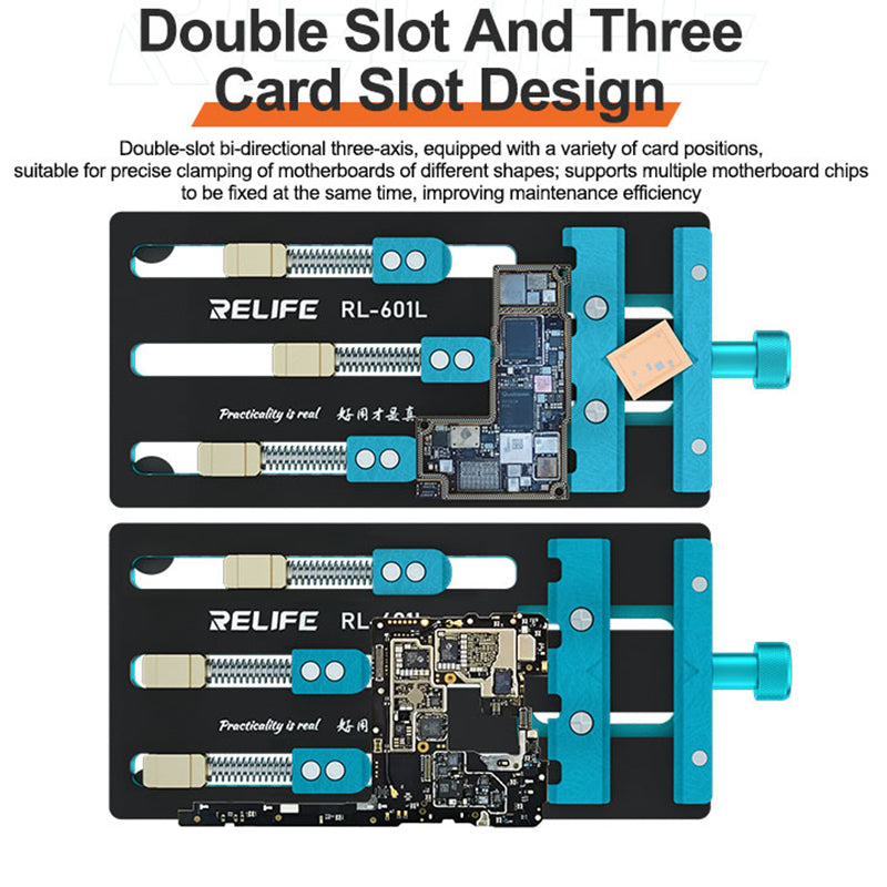 Relife RL-601F Universal Fixture Double-slot Three-axis PCB Removal Mainboard Welding IC Repair Clamping Tool