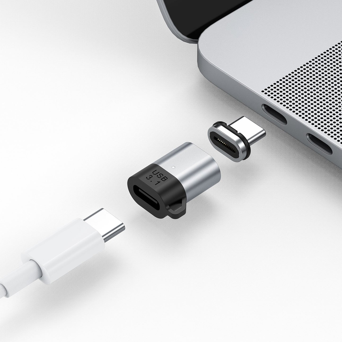 Magnetic Suction Type-C Adapter USB 3.1 10Gbps Data Transfer Laptop Phone 5A Fast Charging Plug with LED Indicator