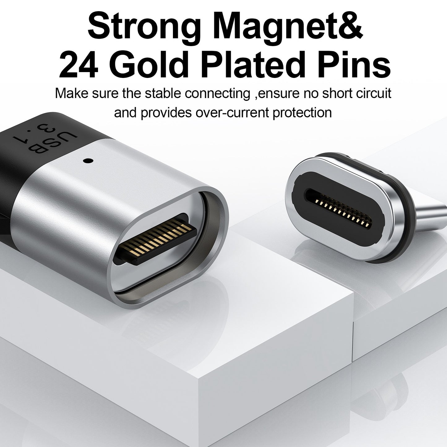 Magnetic Suction Type-C Adapter USB 3.1 10Gbps Data Transfer Laptop Phone 5A Fast Charging Plug with LED Indicator
