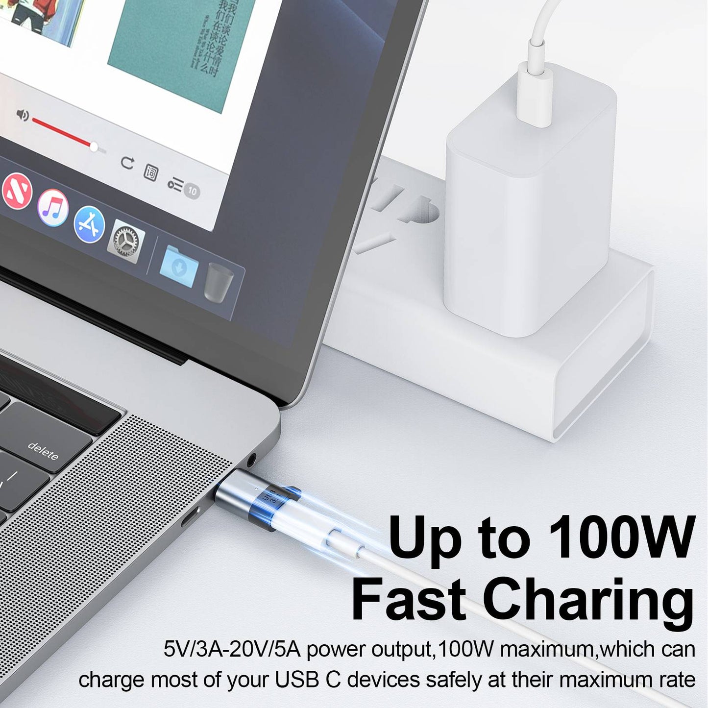 Magnetic Suction Type-C Adapter USB 3.1 10Gbps Data Transfer Laptop Phone 5A Fast Charging Plug with LED Indicator