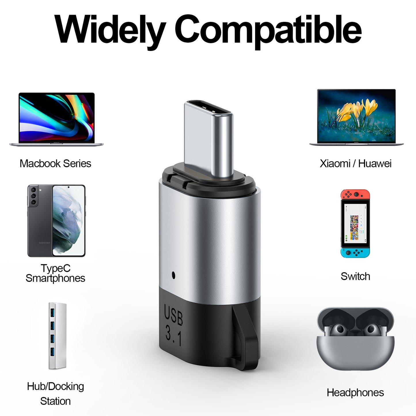 Magnetic Suction Type-C Adapter USB 3.1 10Gbps Data Transfer Laptop Phone 5A Fast Charging Plug with LED Indicator