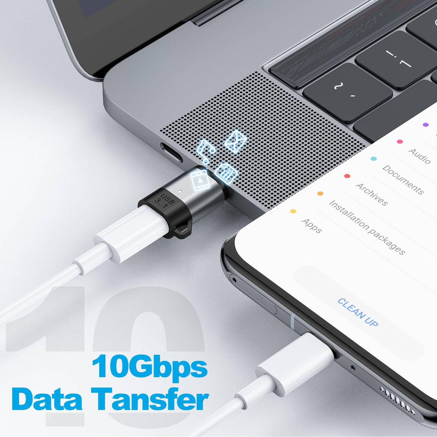 Magnetic Suction Type-C Adapter USB 3.1 10Gbps Data Transfer Laptop Phone 5A Fast Charging Plug with LED Indicator
