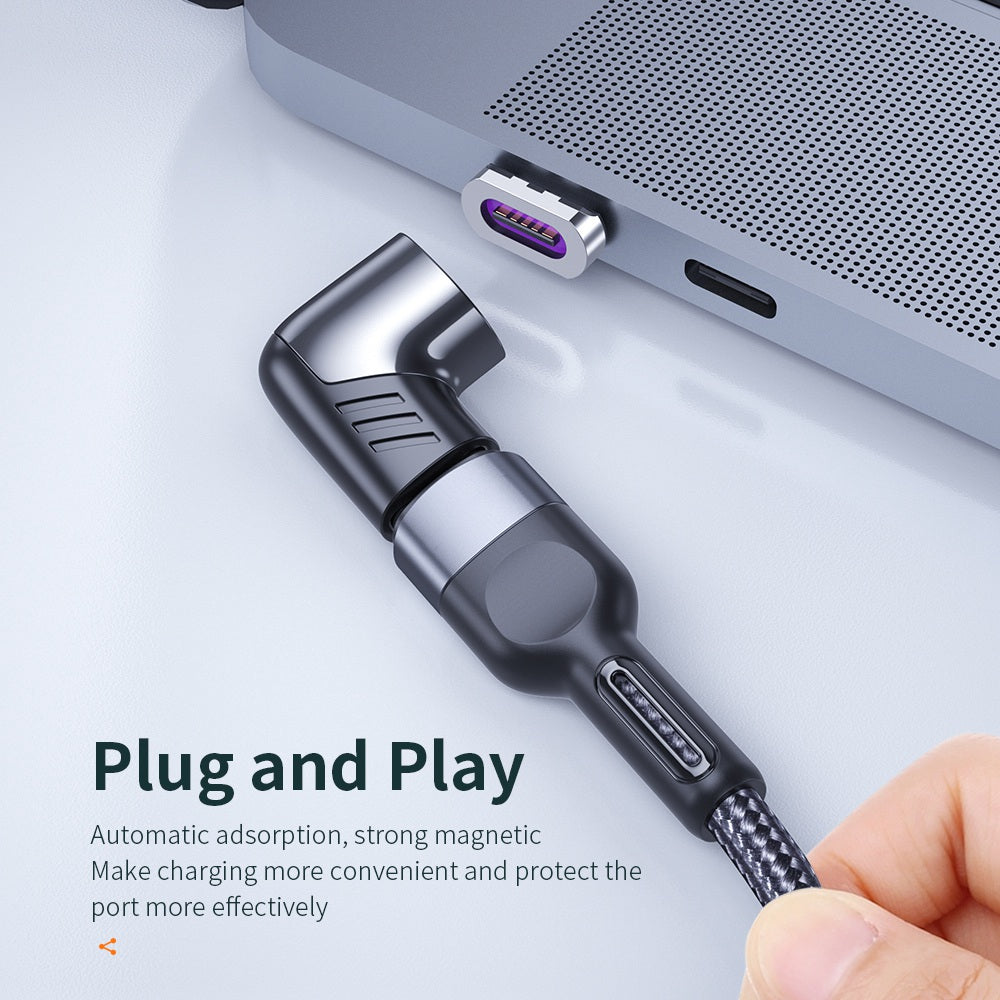 5A 100W Magnetic Suction Type-C Elbow Adapter Laptop Phone Fast Charging Converter Plug - Black