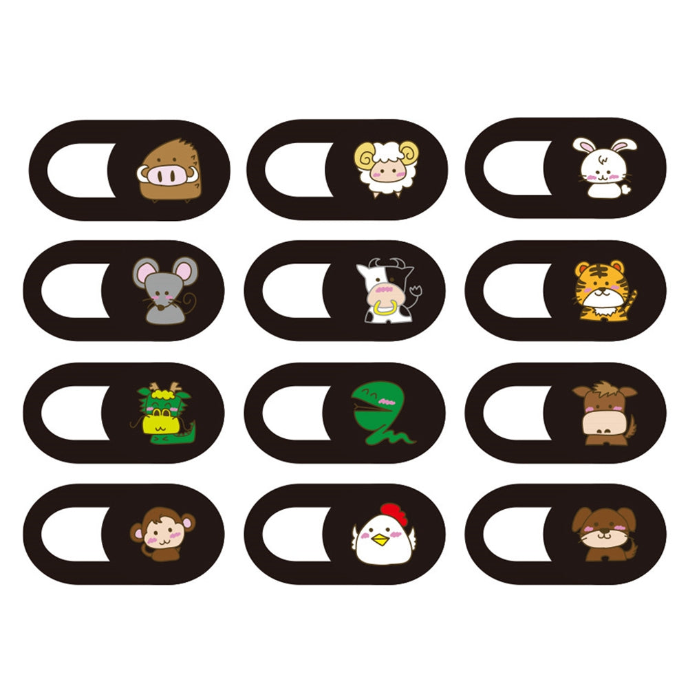 12Pcs / Set Cartoon Chinese Zodiac Pattern Laptop Tablet Phone Camera Slider Cover Privacy Protection Webcam Sticker Lid