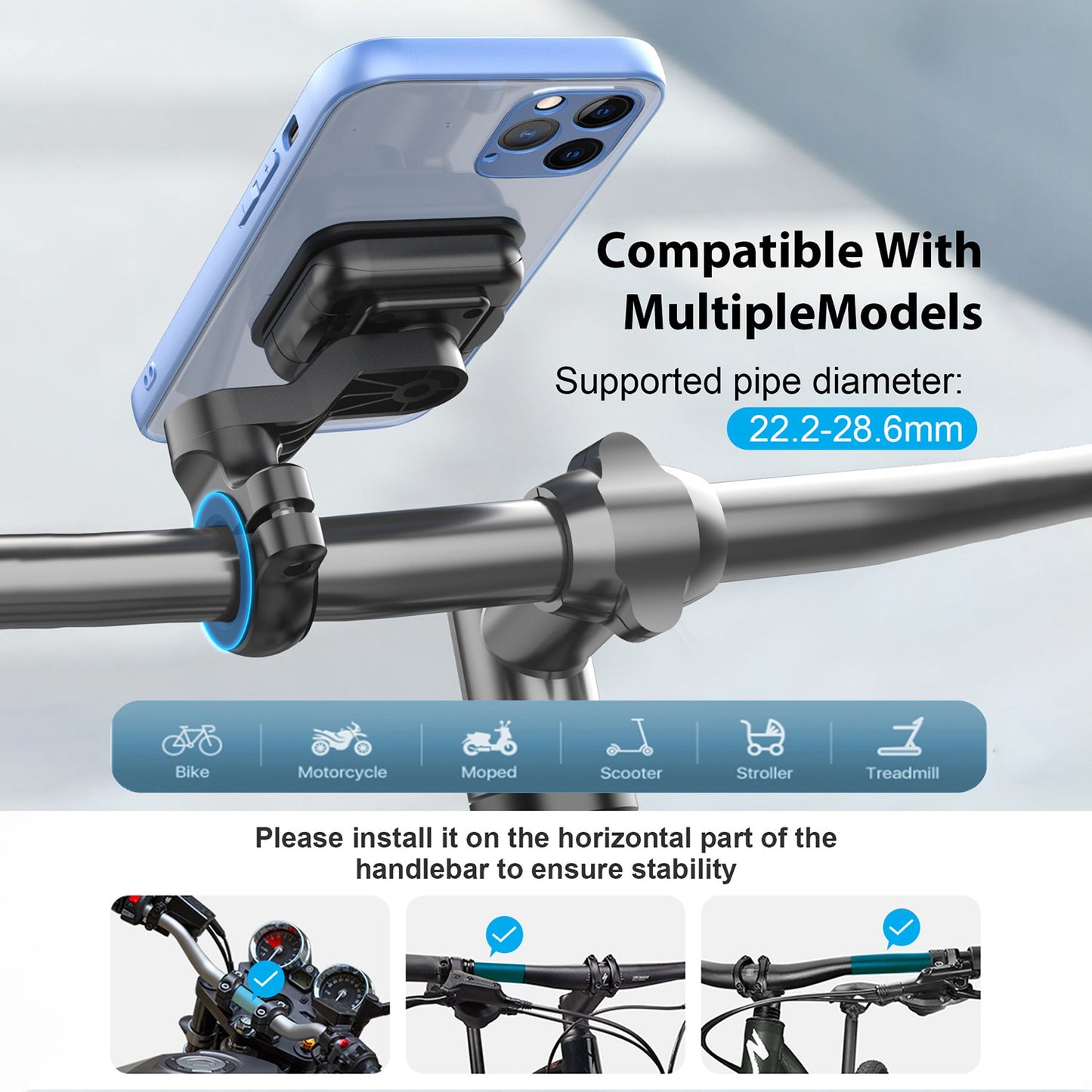 HL-148A Motorcycle Handlebar Phone Holder Universal Magnetic Bicycle Cell Phones Bracket for Convenient GPS