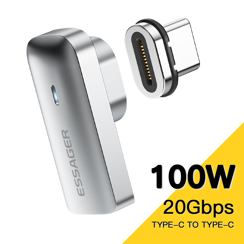 Essager 100W Curved Magnetic Adapter with LED Indicator Thunderbolt 3 Magnetic Converter Support 20Gbps Transmission, 4K / 60Hz for Cellphones, Tablets, Laptops