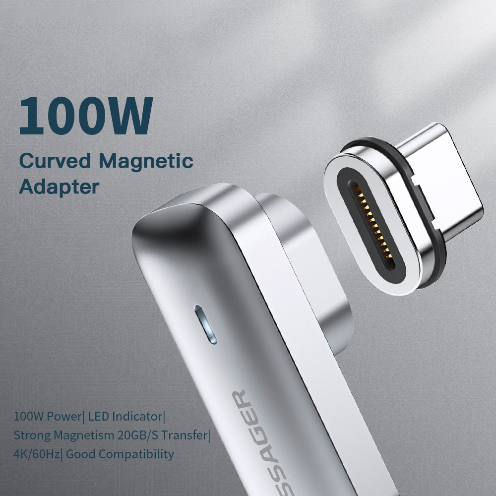 Essager 100W Curved Magnetic Adapter with LED Indicator Thunderbolt 3 Magnetic Converter Support 20Gbps Transmission, 4K / 60Hz for Cellphones, Tablets, Laptops