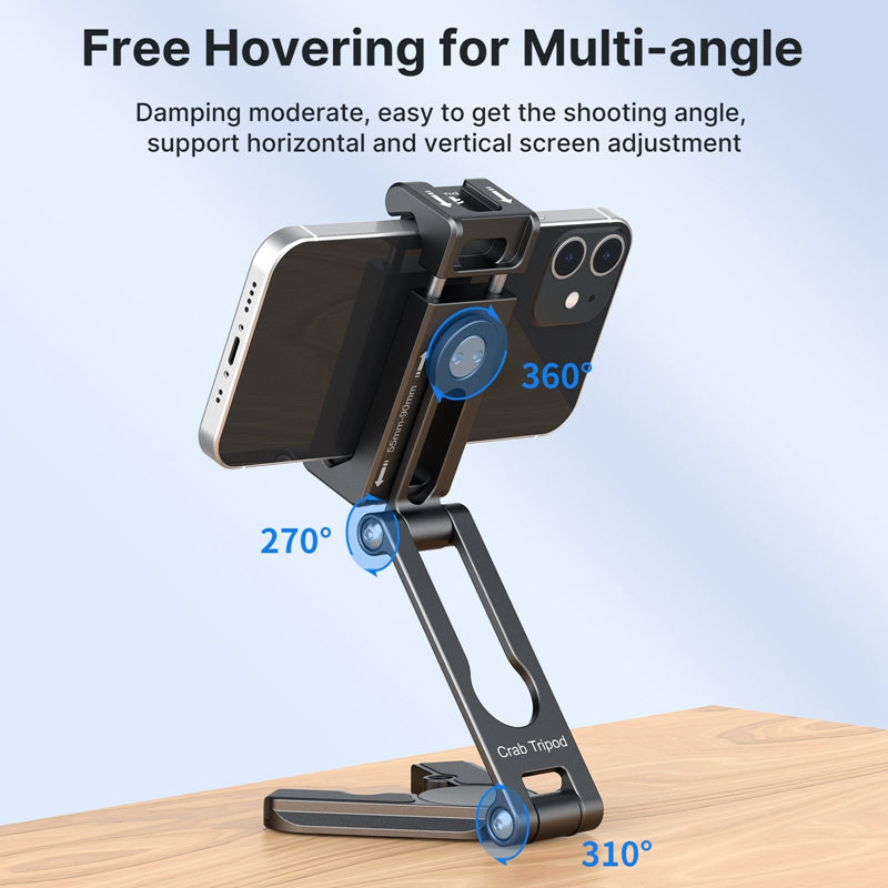 ULANZI 3042 HP004 Metal Foldable Smartphone Holder Mount for Tripod 360 Degree Rotatable with Cold Shoe 1 / 4inch Screw