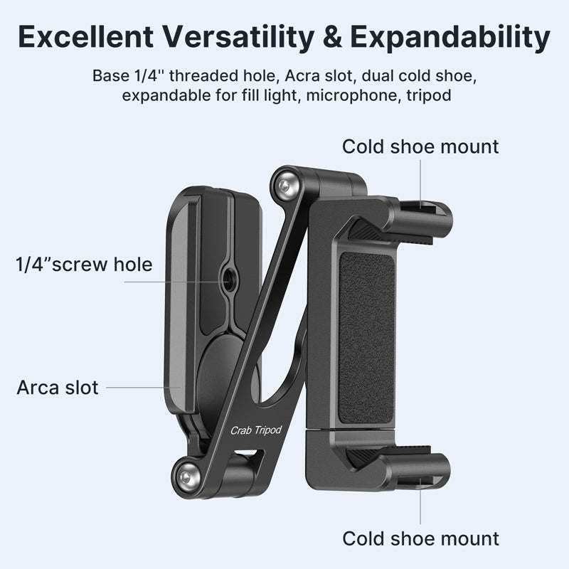 ULANZI 3042 HP004 Metal Foldable Smartphone Holder Mount for Tripod 360 Degree Rotatable with Cold Shoe 1 / 4inch Screw