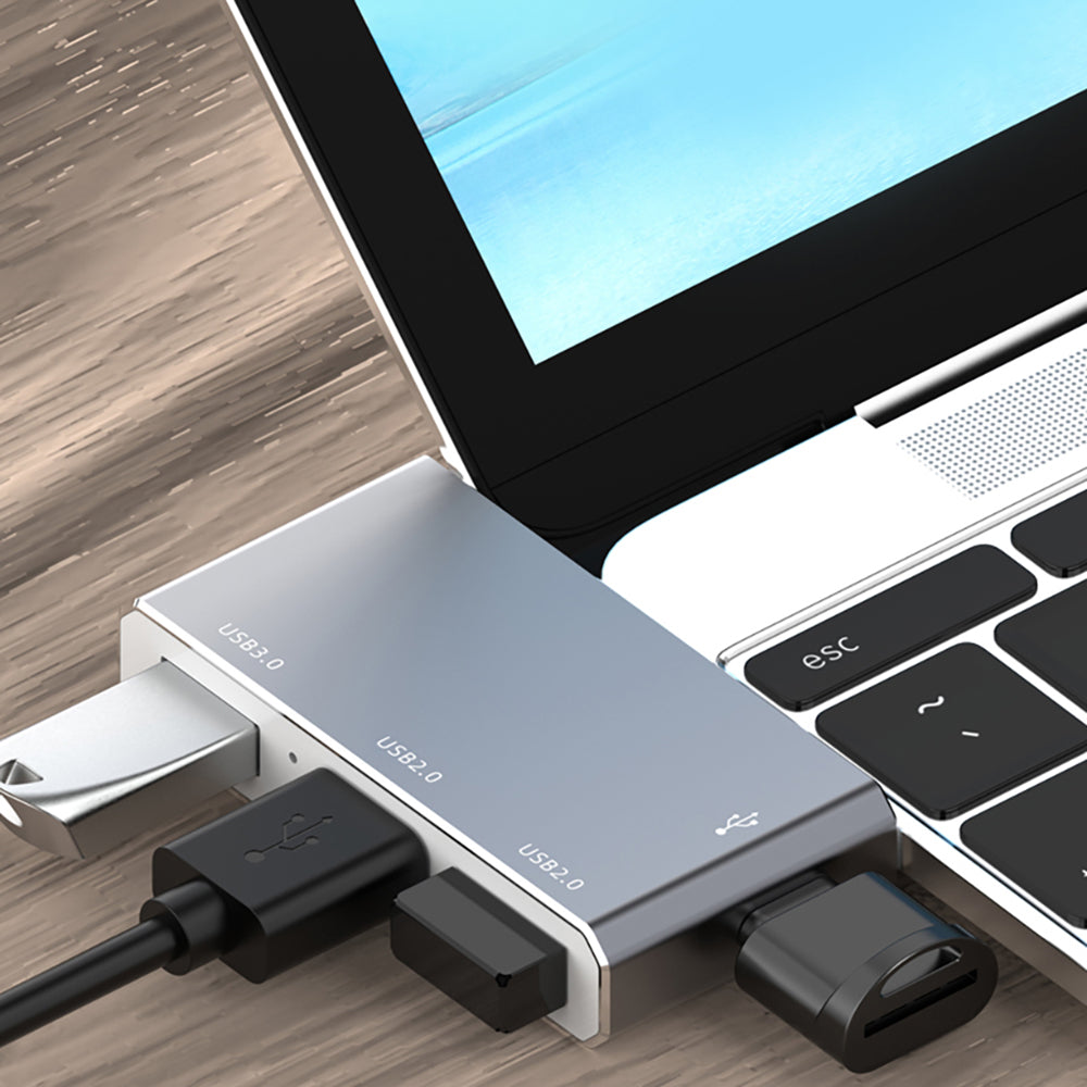 Type-C to USB3.0 2.0 Expansion Dock 5Gbps High Speed USB-C Four-in-one Hub - Silver