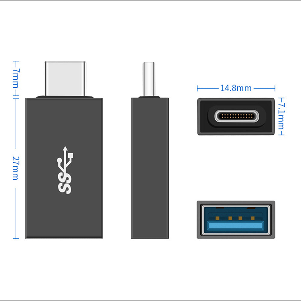 Portable USB-C Male to USB-A Female OTG Connector Adapter - Grey