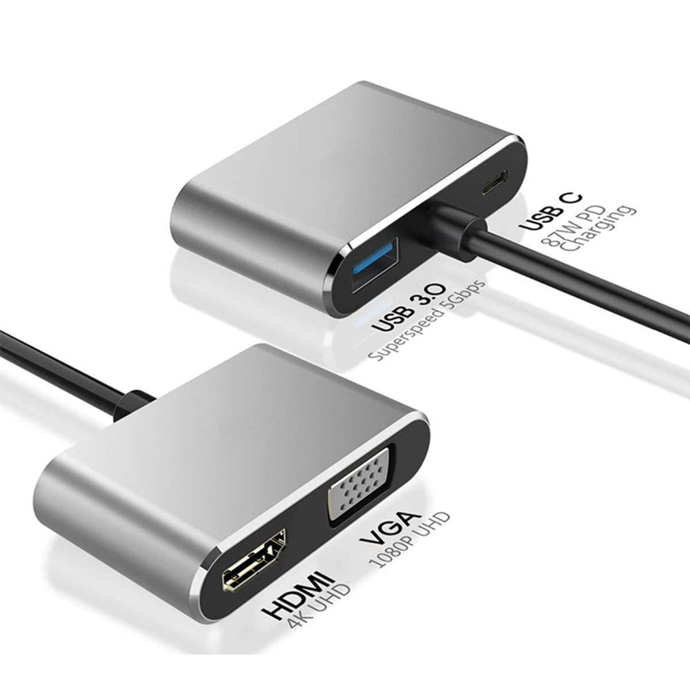 4 in 1 USB C Hub Adapter Cable High-speed Data Sync Multi-port Portable Converter Support HDMI/USB 3.0/VGA/USB-C PD