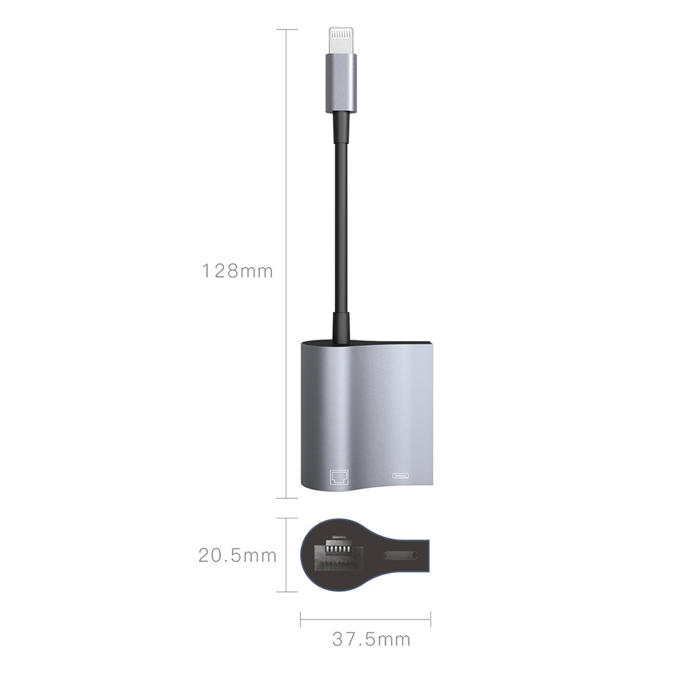 NK-1054 Lightning to RJ45 Ethernet Adapter with Lightning Female Charging Port for iPhone iPad iPod Touch
