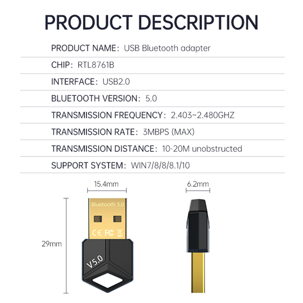 USB Bluetooth 5.0 Transmitter Receiver Computer Wireless Music Audio Adapter