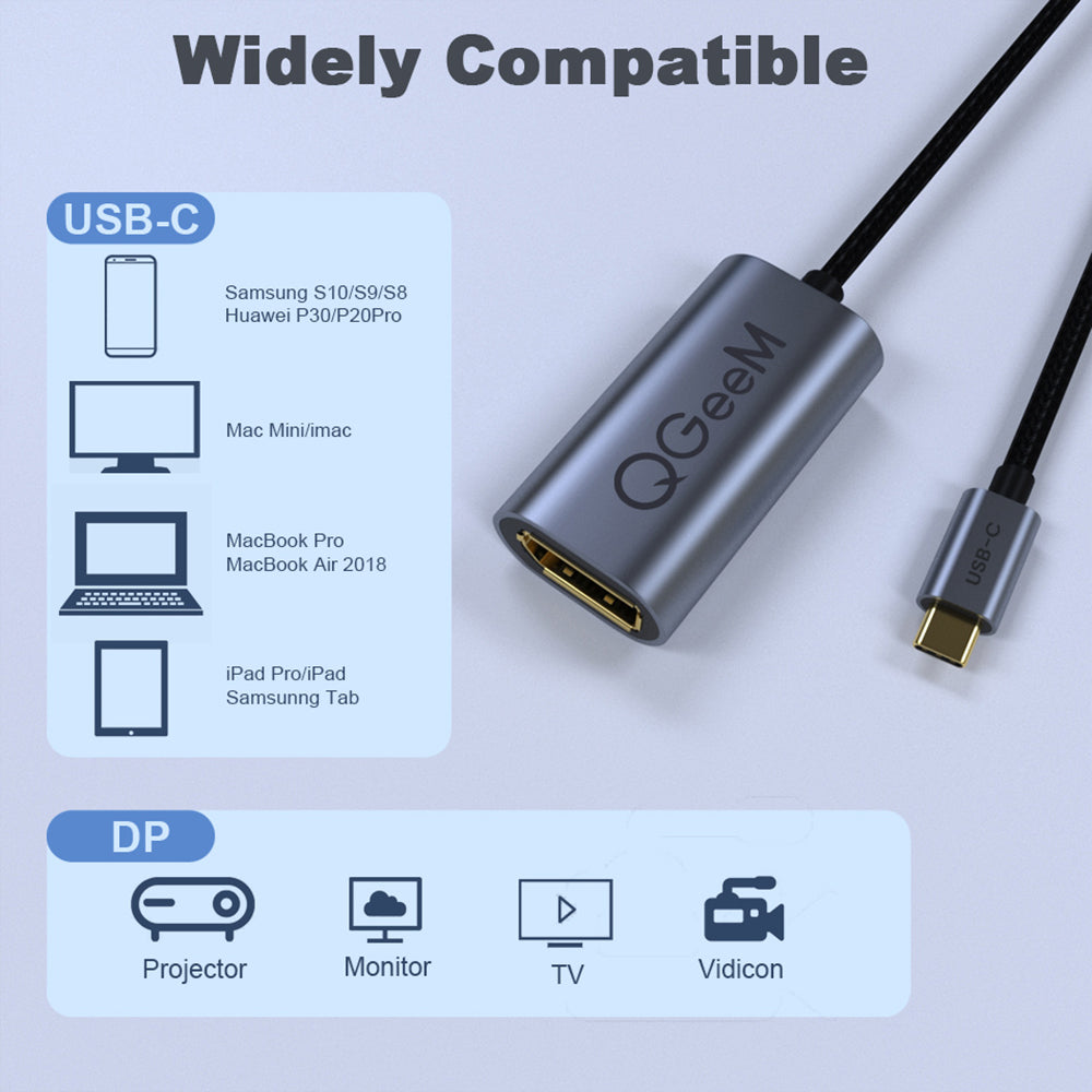 Uniqkart QG-UA06 USB C to DP Female 4K/60Hz Thunderbolt3 to Displayport Cable Adapter