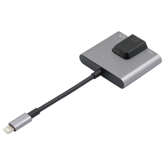 NK-1056 3 in 1 Converter 8 Pin Male to 8 Pin Charging + RJ45 Ethernet + 3.5mm Headphone Female Adapter
