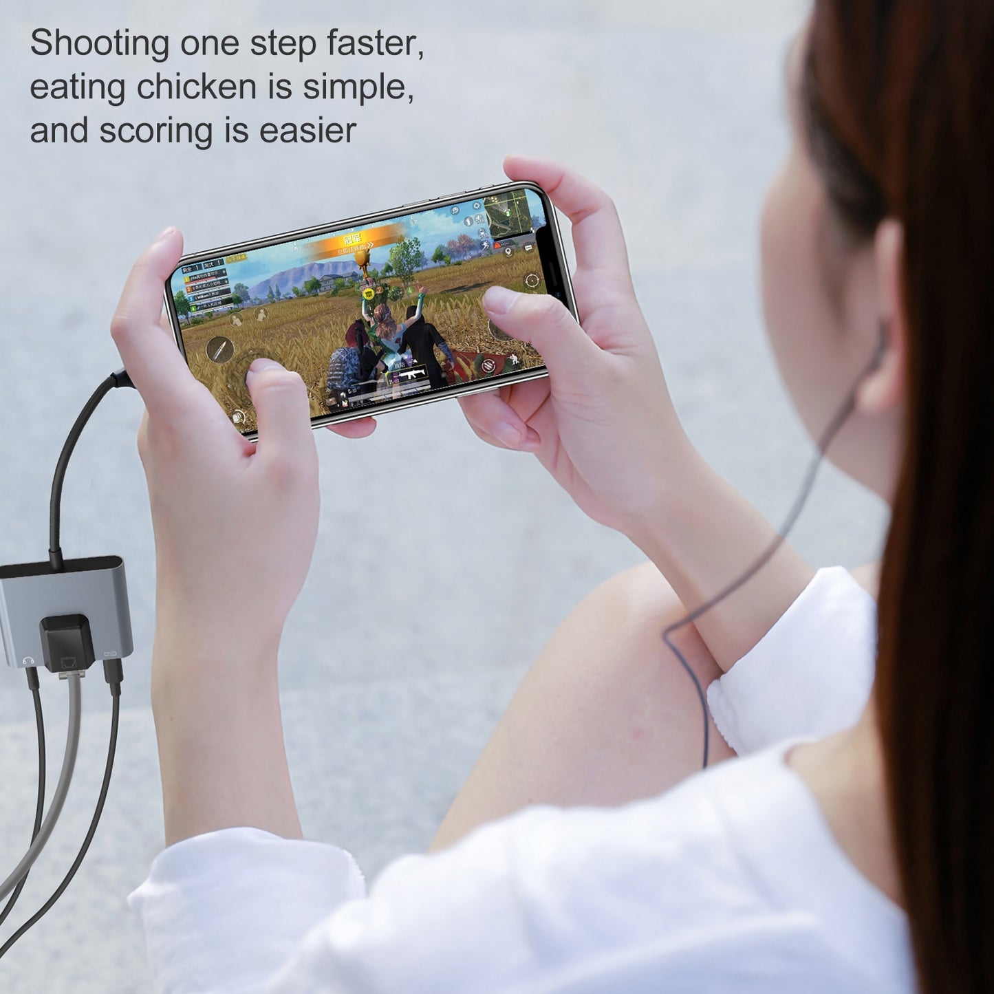 NK-1056 3 in 1 Converter 8 Pin Male to 8 Pin Charging + RJ45 Ethernet + 3.5mm Headphone Female Adapter