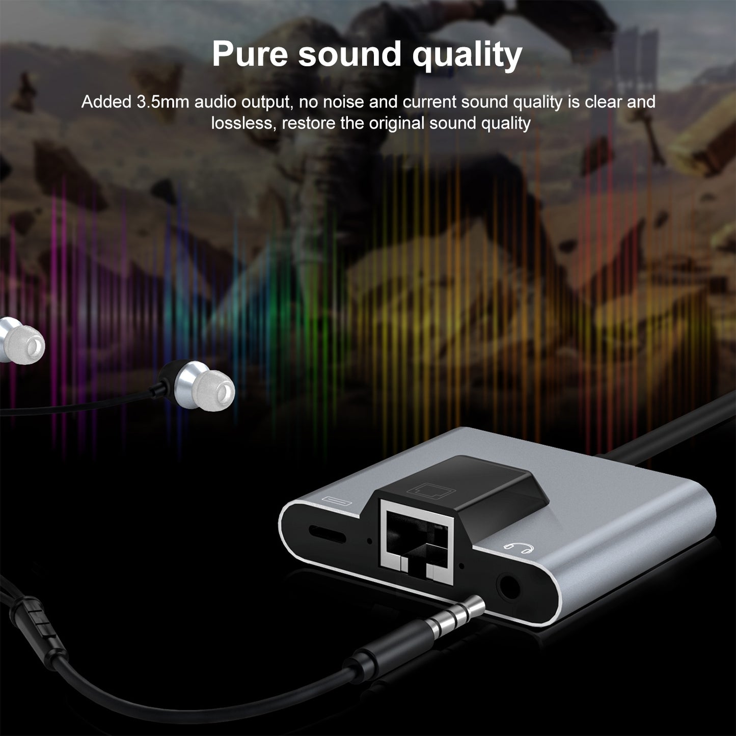 NK-1056 3 in 1 Converter 8 Pin Male to 8 Pin Charging + RJ45 Ethernet + 3.5mm Headphone Female Adapter